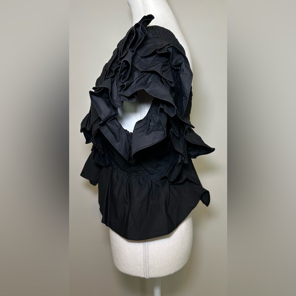 Nasty Gal ruffle pointed dramatic shoulder puff black peplum deep v-neck fashion - Picture 8 of 11